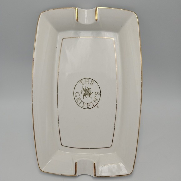 Other - The Griffins‎ Cigar Ashtray Porcelain By Design Gold Trim New Orleans LA 8x5.5